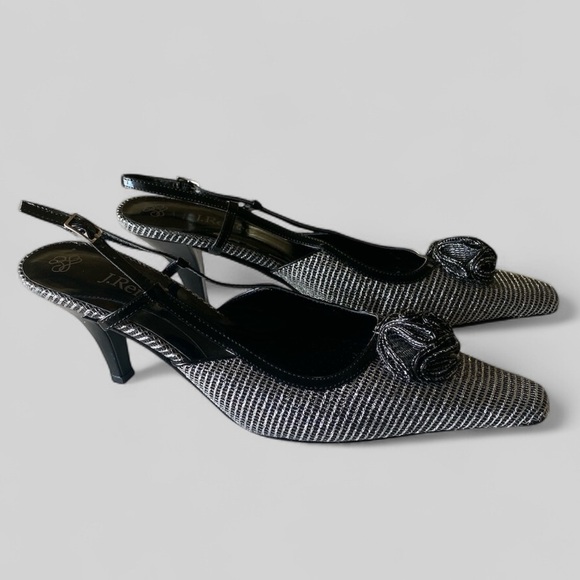 J.Renee Elisha Black/Silver Patterned Slingback Kitten Heels Women’s Size 12M - Picture 14 of 16